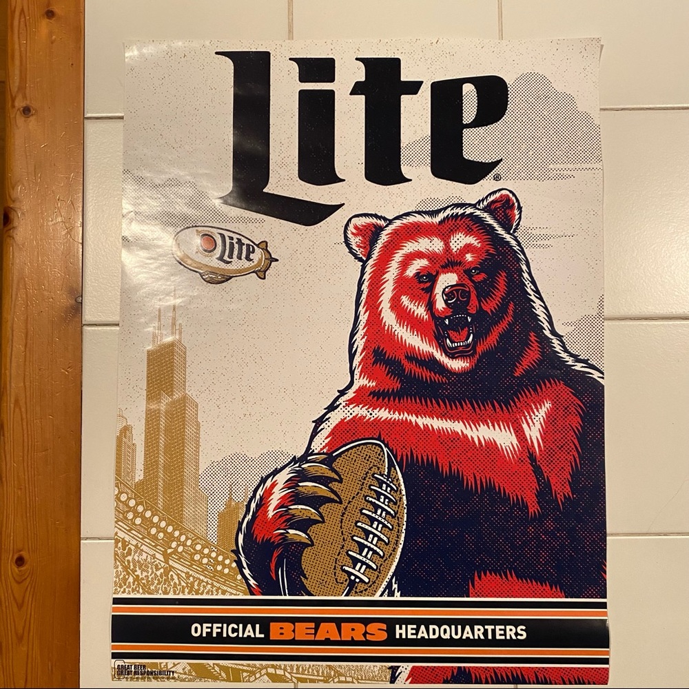 Chicago Bears + Miller Lite 2016 Poster — NFL — 24 Inches by 18 Inches